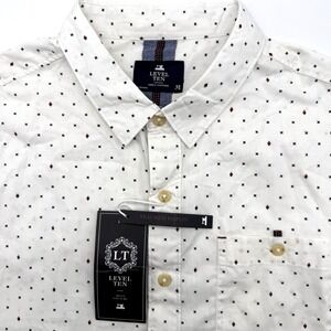 Level Ten Men's Short Sleeve White Medium Button Up Peached Poplin Cotton NWT